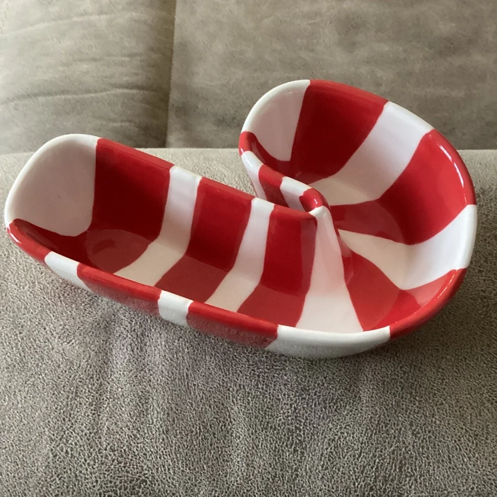 Candy Cane peppermint ceramic candy or dip serving dish by Pier 1 like new